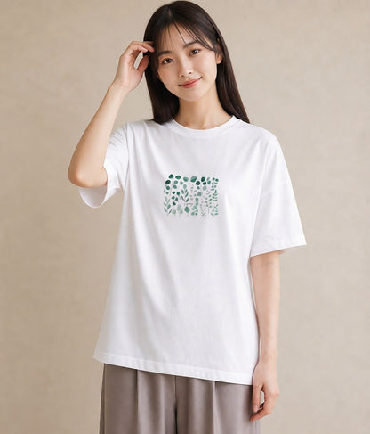 グラフィックTシャツ レディース ボタニカル 植物 イラスト ママ カフェ服 白T