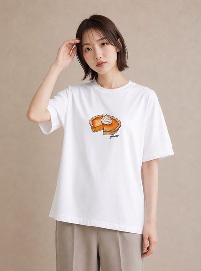 デザインTシャツ レディース どら焼き 食べ物 フード イラスト 北欧風 自分用 ルームウェア 白T