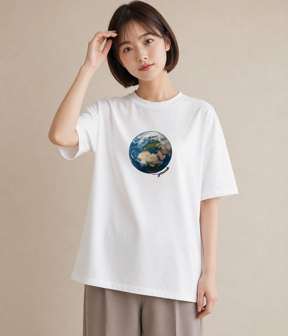 デザインTシャツ レディース 地球 星空 宇宙 イラスト 休日コーデ デート 帰省 白T