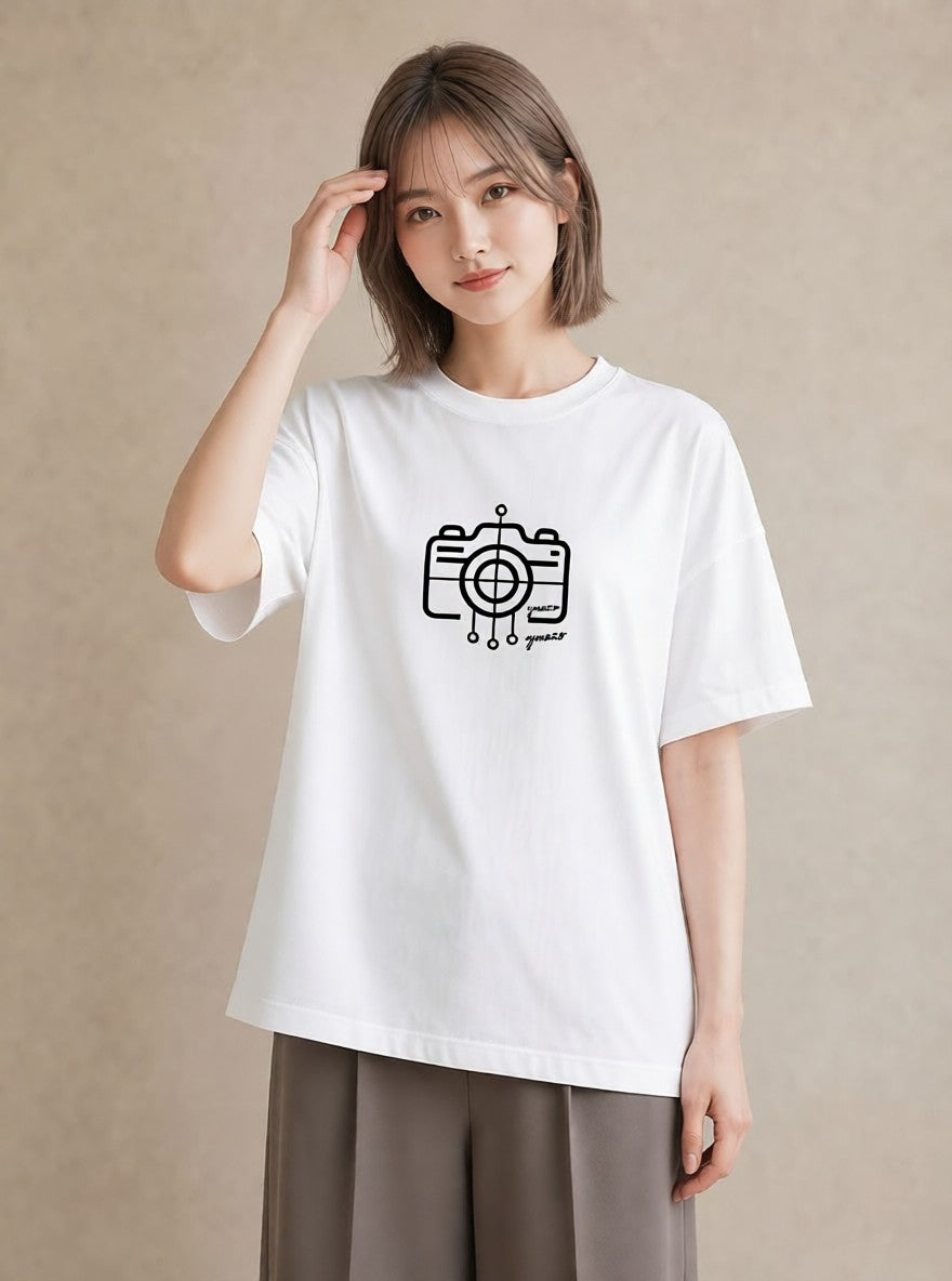 Tシャツ レディース カメラ フィルムカメラ レトロカメラ イラスト ヴィンテージ風 春服 ミセス 白T