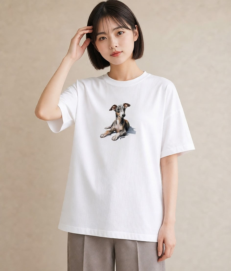 プリントTシャツ レディース イタリアングレーハウンド 犬 いぬ イラスト ユニーク ペアコーデ 秋コーデ 白T