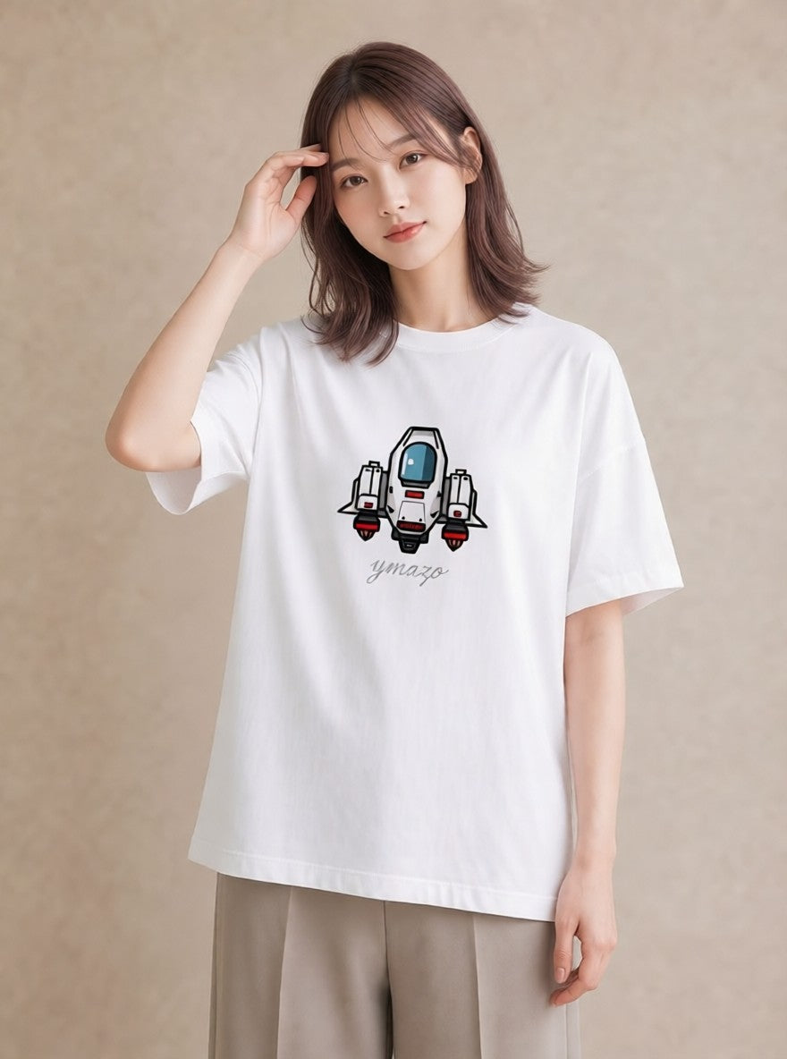 半袖Tシャツ レディース ロケット 星空 宇宙 イラスト ポップ ママ カフェ服 白T