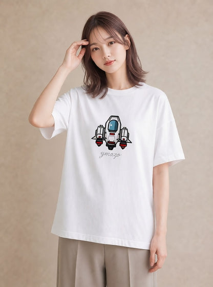半袖Tシャツ レディース ロケット 星空 宇宙 イラスト ポップ ママ カフェ服 白T