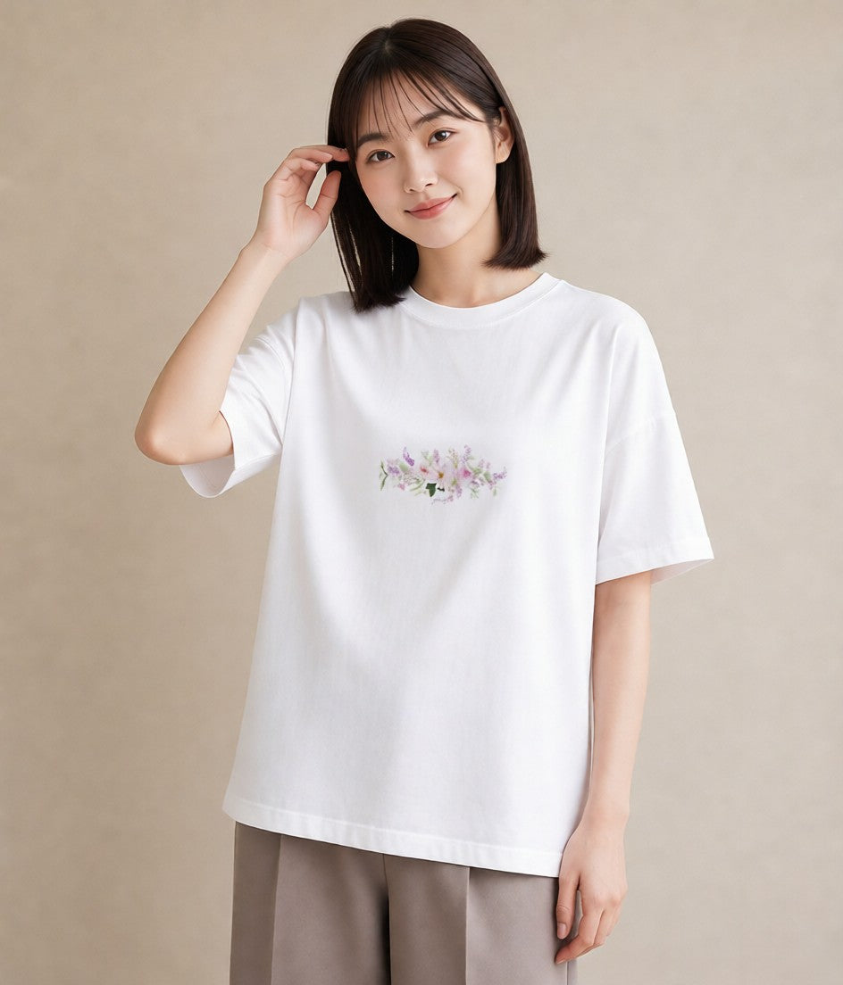 プリントTシャツ レディース 手鏡 アンティーク レトロ ナチュラル イラスト 綿100 デート 白T