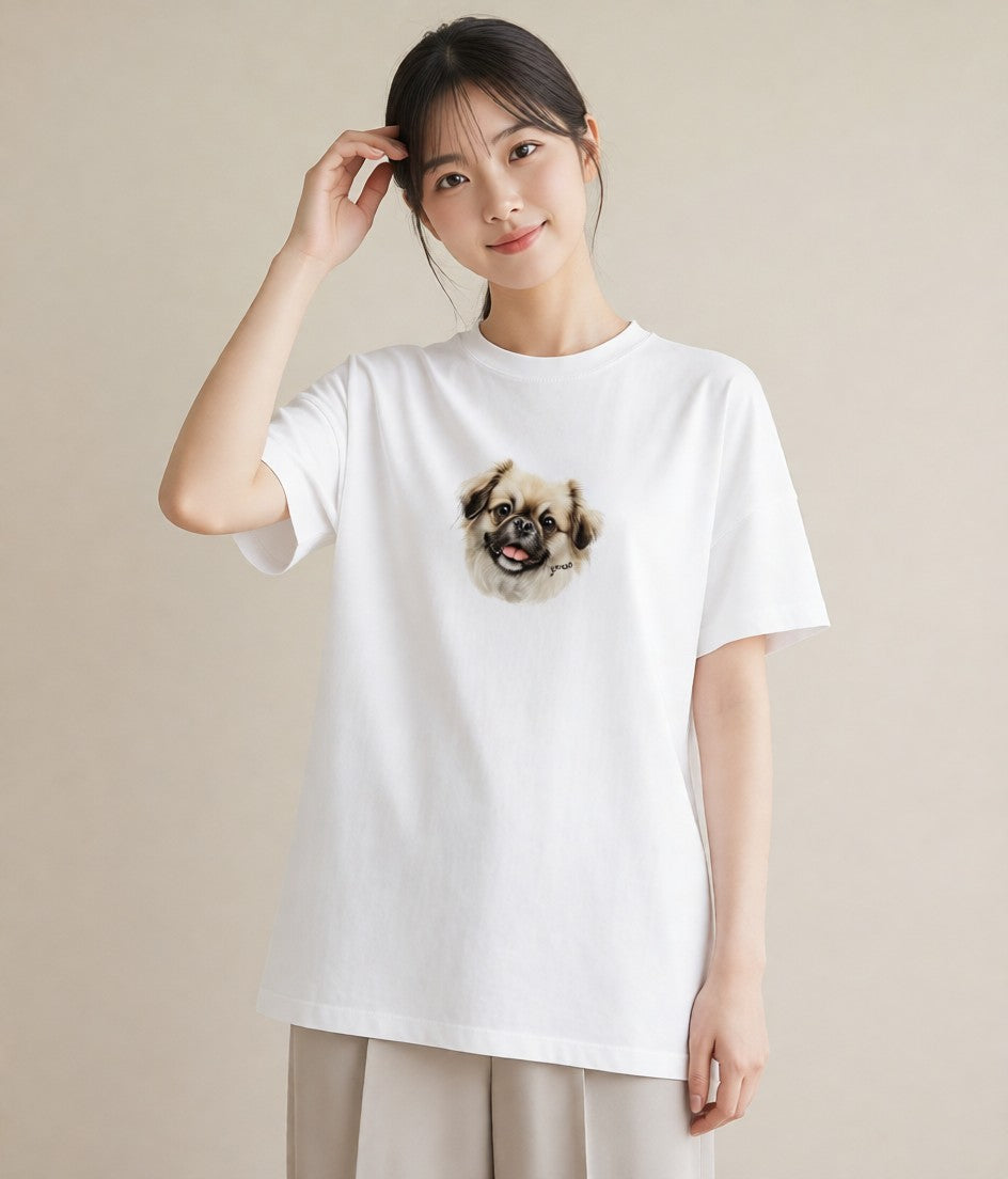 デザインTシャツ レディース 狆 犬 いぬ イラスト 淡色 週末コーデ 敬老の日 白T