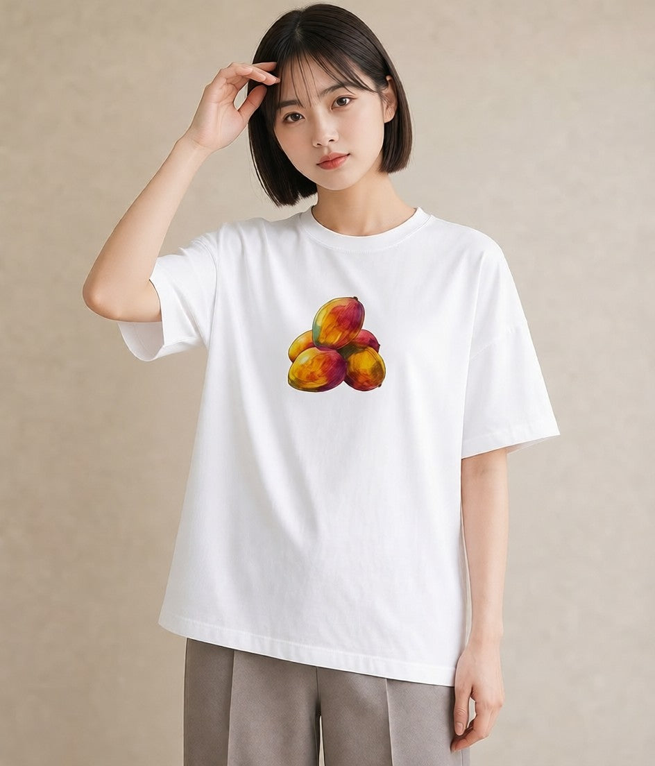 プリントTシャツ レディース みかん 食べ物 フード イラスト 水彩風 友達ギフト 部屋着 白T