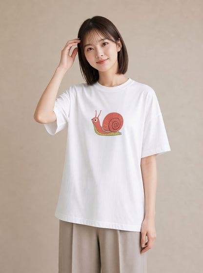 Tシャツ レディース かたつむり 昆虫 虫 イラスト アート風 カフェ巡り 女子会 白T