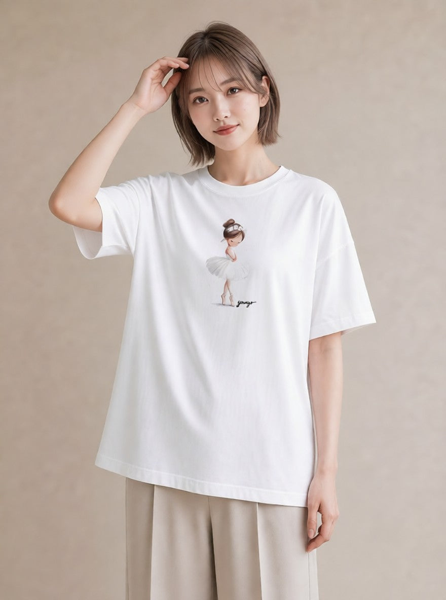 グラフィックTシャツ レディース バレエシューズ バレエ トウシューズ ナチュラル アンティーク イラスト ラフ ルームウェア ギフト 白T