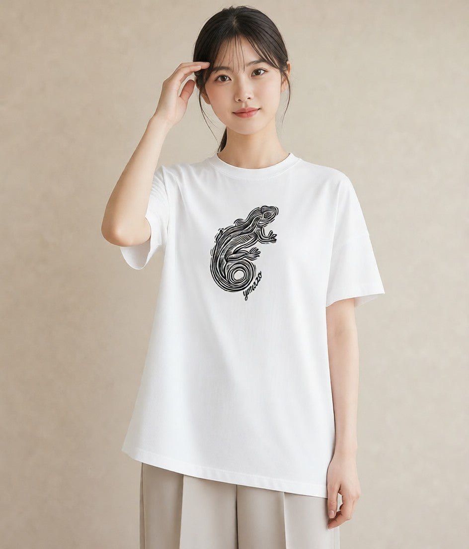 半袖Tシャツ レディース レオパ ペット 動物 イラスト ニュアンス ギフト 母の日 白T