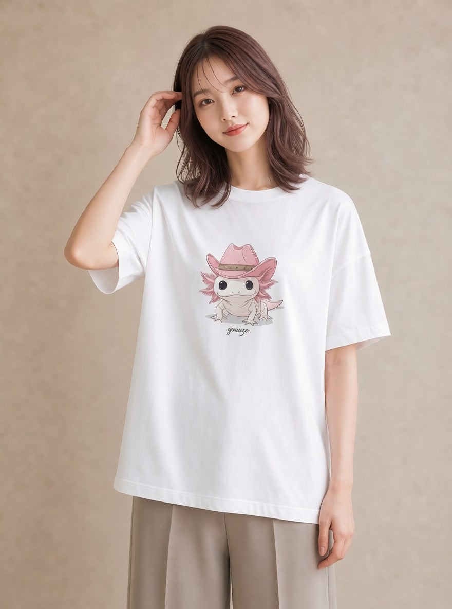 半袖Tシャツ レディース ウーパールーパー ペット 動物 イラスト 可愛い ミセス 春コーデ 白T