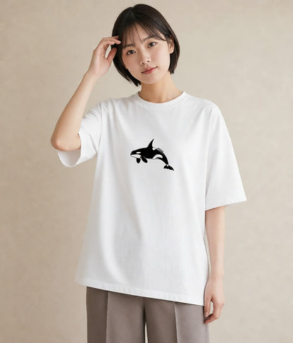 グラフィックTシャツ レディース シャチ 海の生き物 海 イラスト 韓国風 週末コーデ 敬老の日 白T
