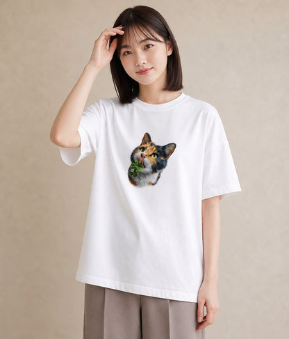 Tシャツ レディース 三毛猫 みけねこ 三毛 猫 ねこ イラスト カフェコーデ 綿100 デート 白T