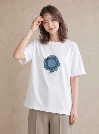 グラフィックTシャツ レディース 封蝋 手紙 アンティーク ナチュラル イラスト 淡色 ホワイトデー 春服 白T