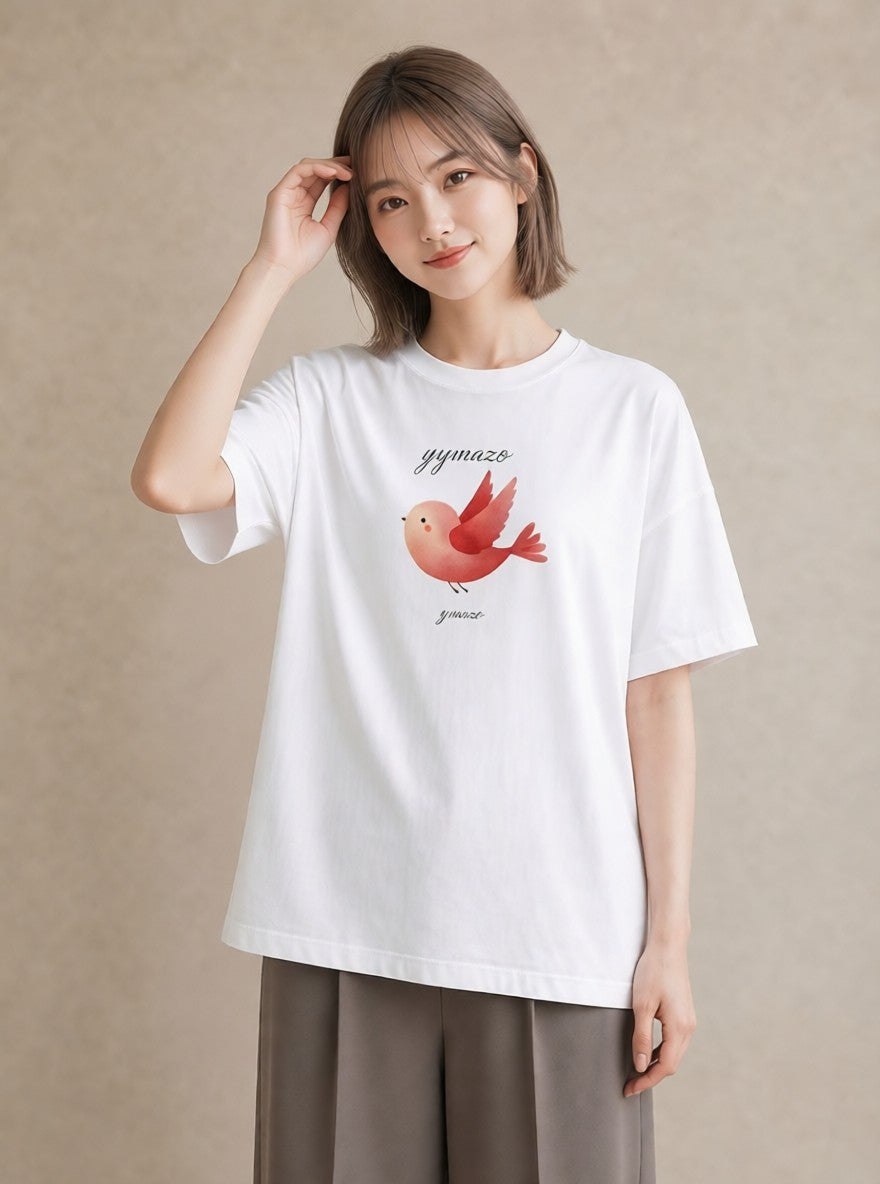グラフィックTシャツ レディース 桜文鳥 ペット 動物 イラスト ラフ カフェ巡り 女子会 白T