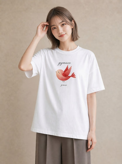 グラフィックTシャツ レディース 桜文鳥 ペット 動物 イラスト ラフ カフェ巡り 女子会 白T