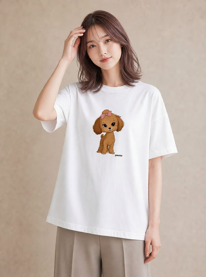 グラフィックTシャツ レディース トイプードル プードル 犬 いぬ イラスト 抜け感 夏コーデ 通学 白T