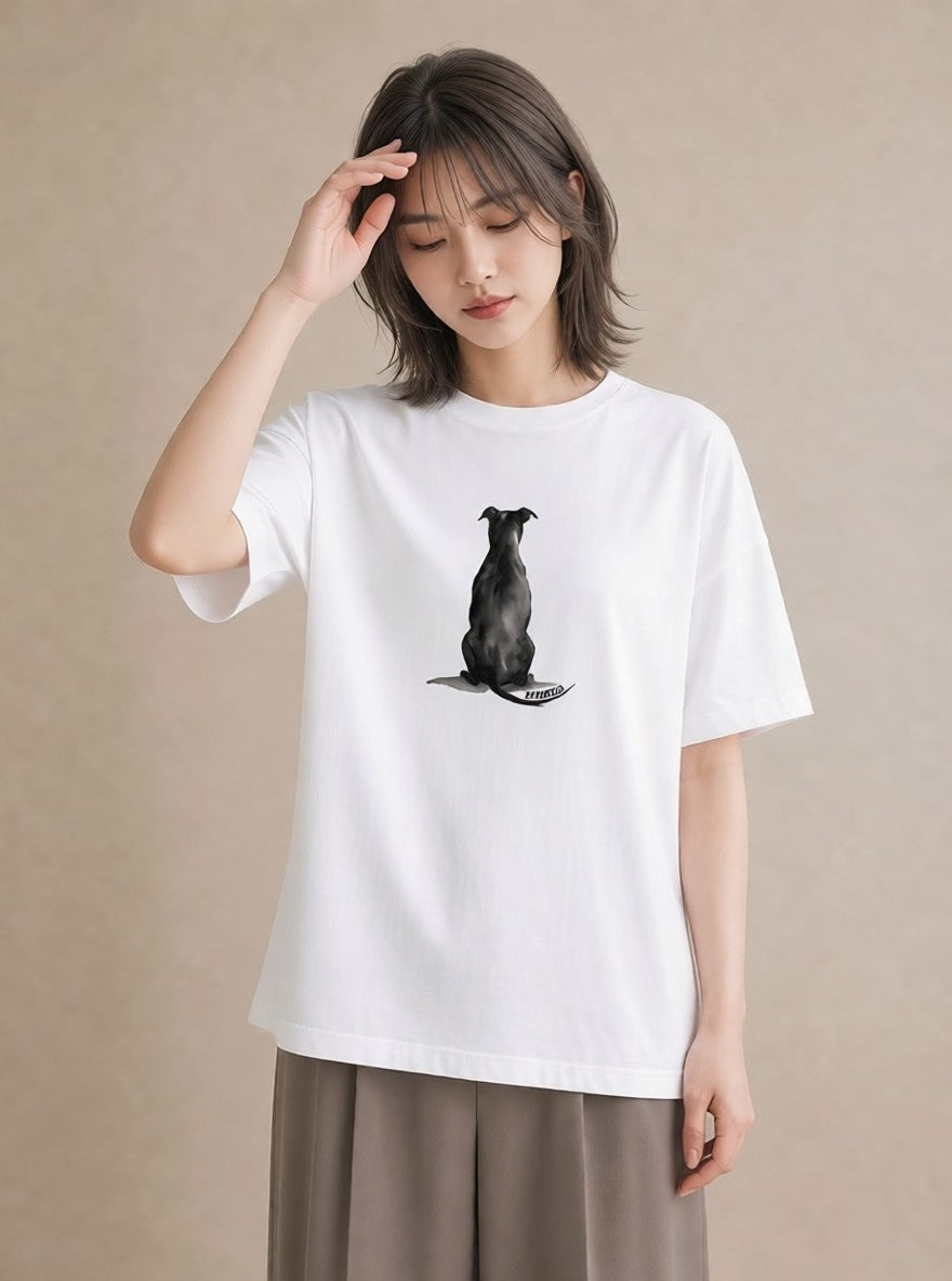半袖Tシャツ レディース 犬 いぬ イラスト 線画 ミセス 春コーデ 白T