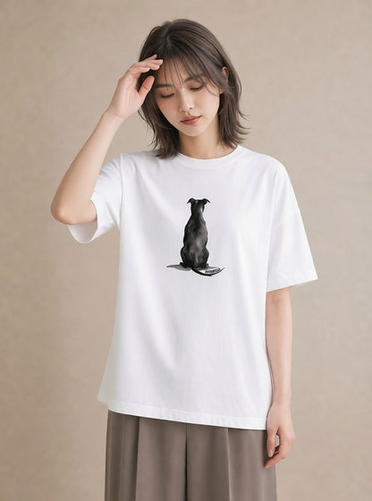 半袖Tシャツ レディース 犬 いぬ イラスト 線画 ミセス 春コーデ 白T