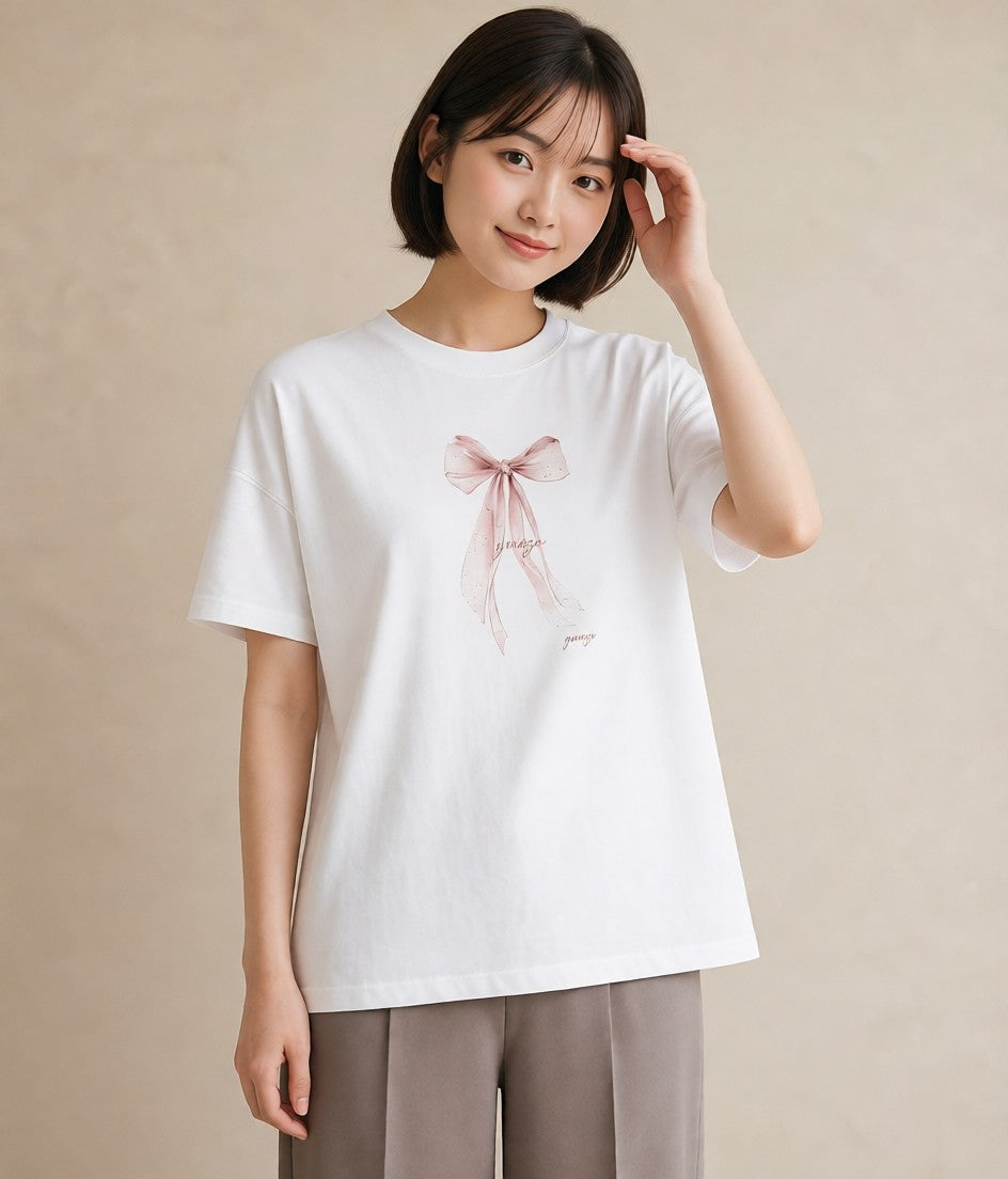 デザインTシャツ レディース バレエシューズ バレエ トウシューズ ナチュラル アンティーク イラスト シンプル 春服 ミセス 白T