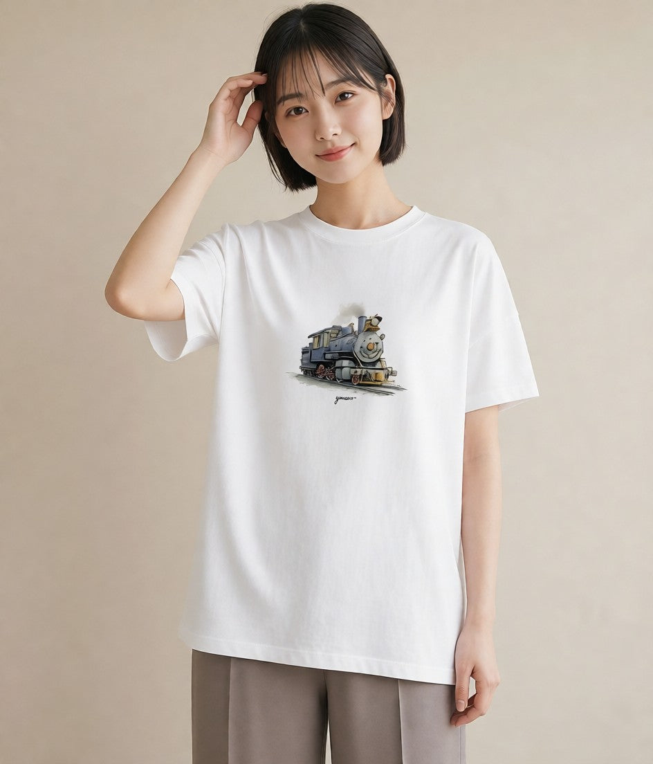 デザインTシャツ レディース 駅のホーム ローカル線 駅 ナチュラル アンティーク イラスト シンプル 姉妹 送別ギフト 白T