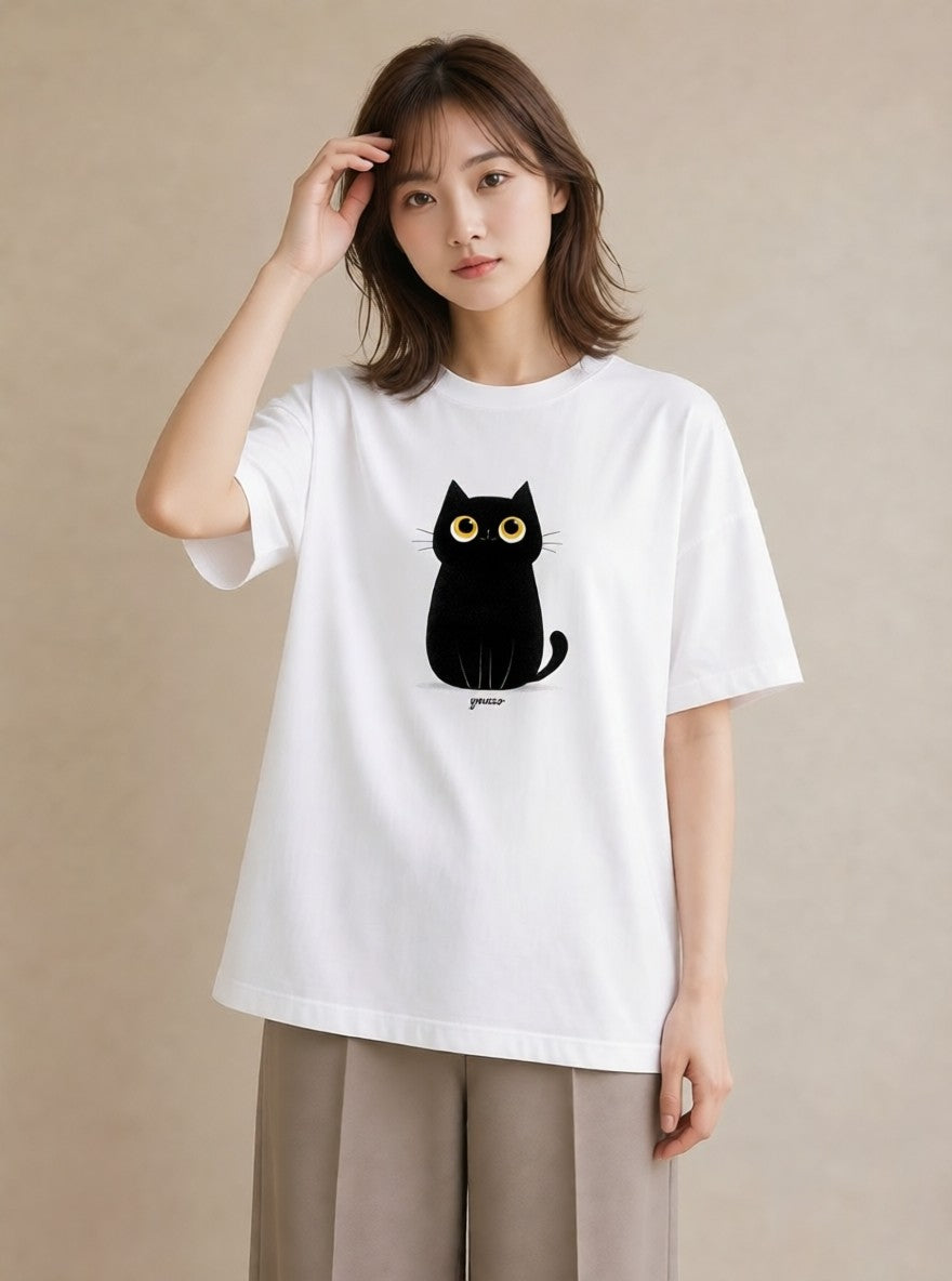 グラフィックTシャツ レディース 黒猫 猫 ねこ イラスト 上品 クリスマス 旅行 白T