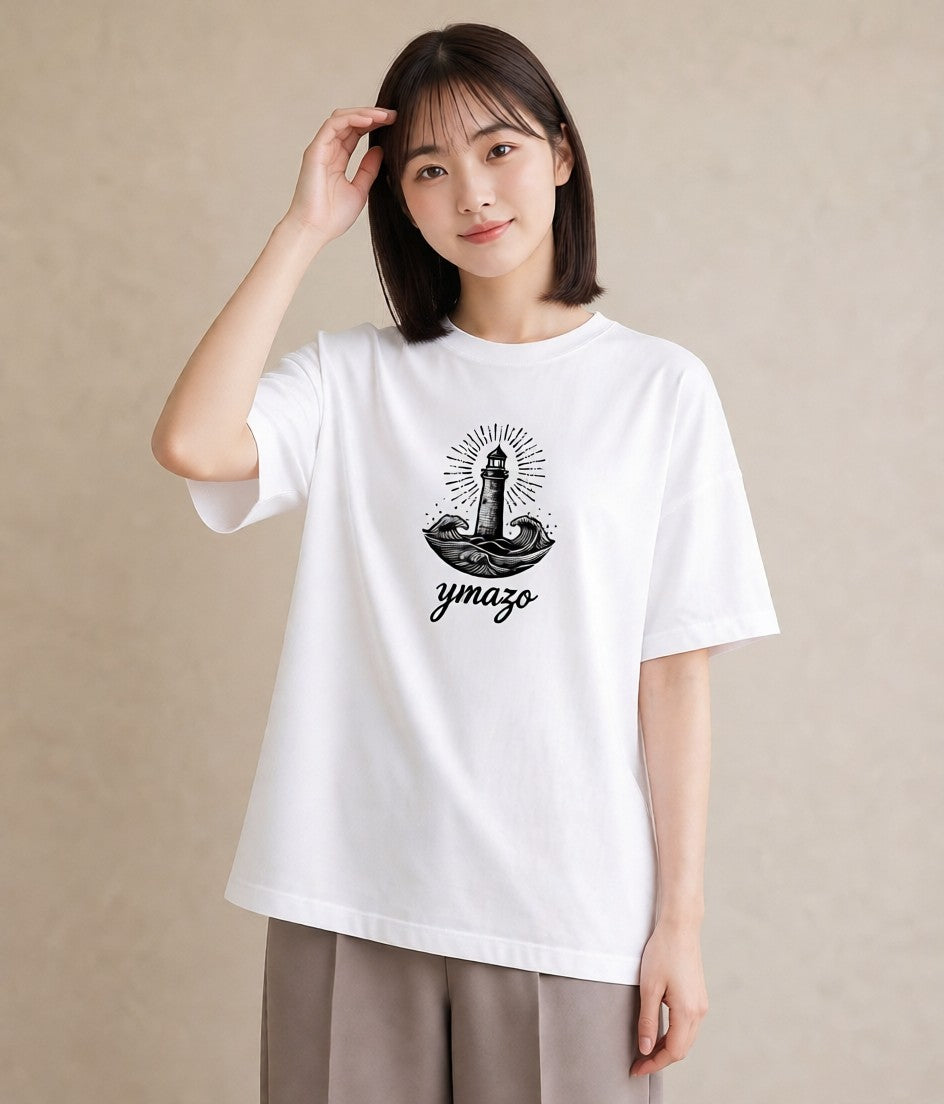 プリントTシャツ レディース 灯台 霧 海 ナチュラル アンティーク イラスト 個性的 カフェ巡り 女子会 白T