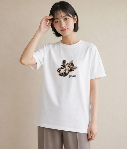プリントTシャツ レディース 肉球 猫 ねこ イラスト 普段使い 親子 20代 白T