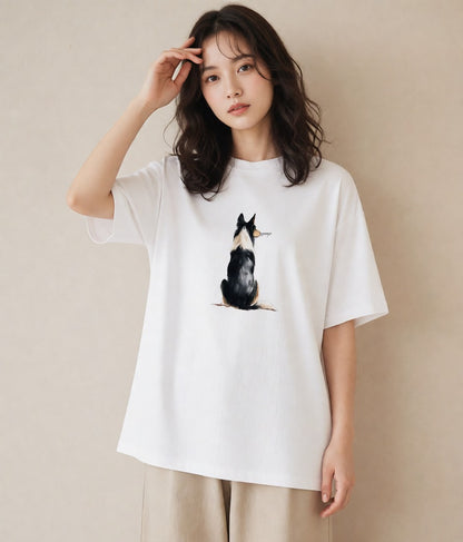 半袖Tシャツ レディース 犬好き 犬 いぬ イラスト こなれ感 お出かけ 普段着 白T
