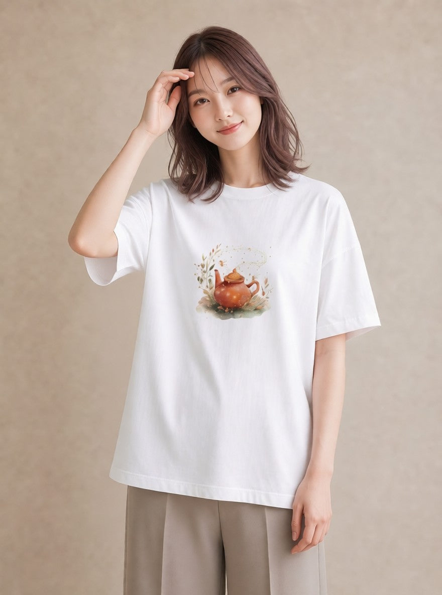 デザインTシャツ レディース 紅茶 食べ物 フード イラスト ラフ ルームウェア ギフト 白T