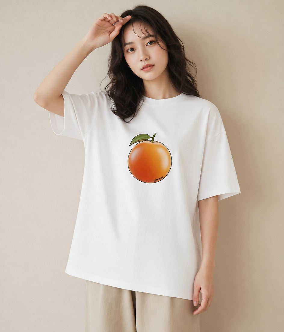 Tシャツ レディース みかん 食べ物 フード イラスト ニュアンス クリスマス 旅行 白T