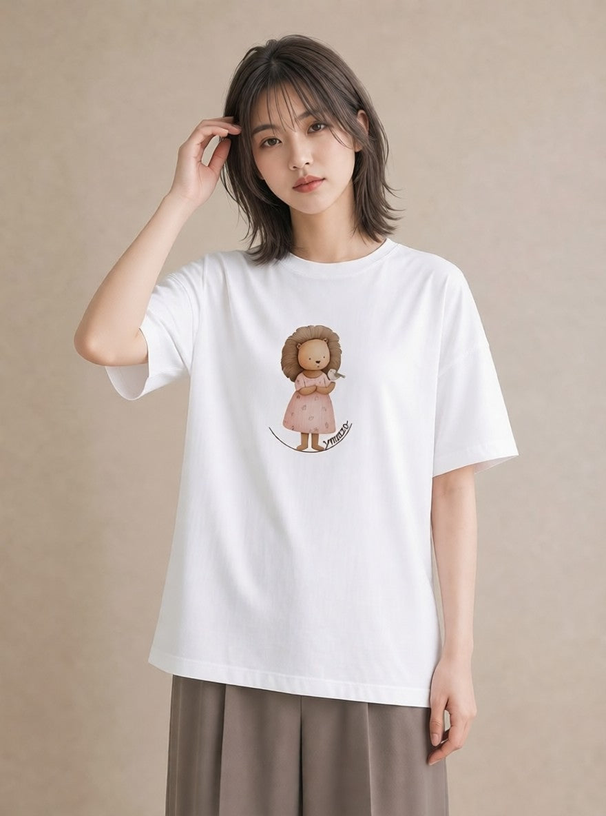 グラフィックTシャツ レディース ライオン 動物 アニマル イラスト ラフカジュアル 散歩 お出かけ 白T