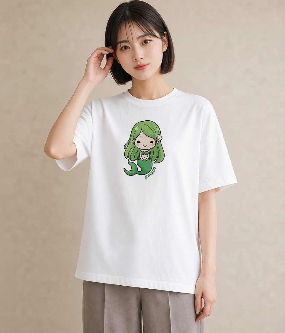 グラフィックTシャツ レディース 人魚 海の生き物 海 イラスト 韓国風 散歩 お出かけ 白T