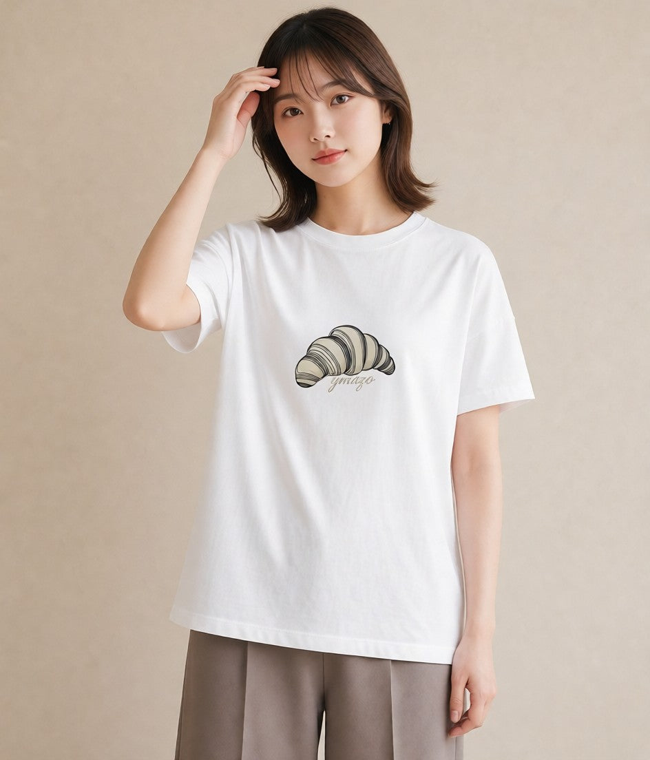 プリントTシャツ レディース パン ベーカリー レトロ イラスト 水彩風 ペアコーデ 秋コーデ 白T