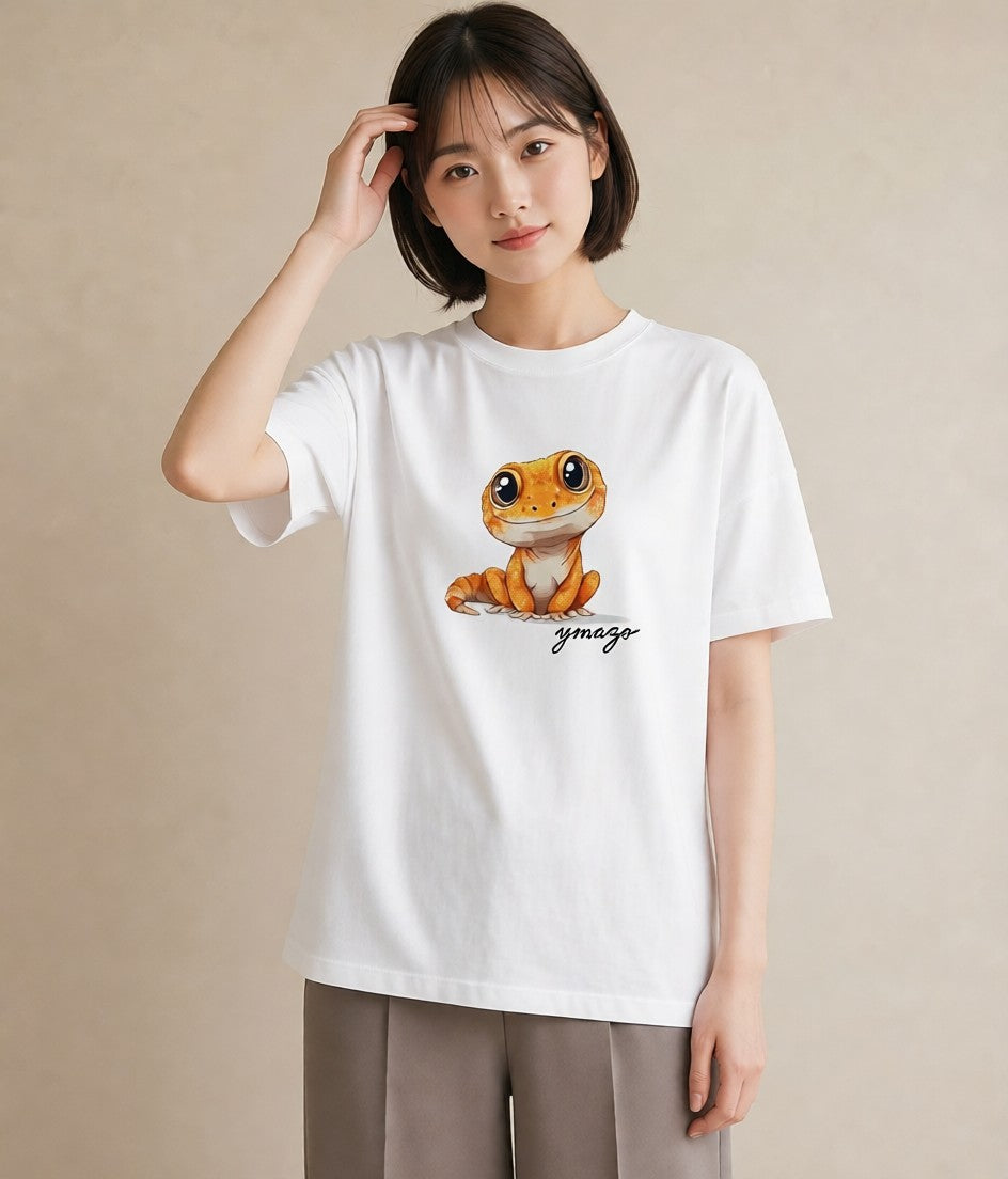 デザインTシャツ レディース ヤモリ ペット 動物 イラスト モード カフェ巡り 女子会 白T