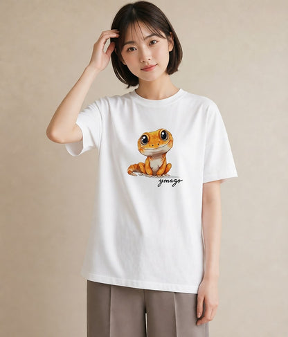 デザインTシャツ レディース ヤモリ ペット 動物 イラスト モード カフェ巡り 女子会 白T