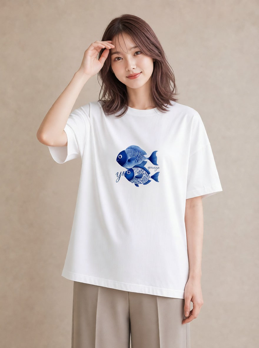プリントTシャツ レディース 熱帯魚 ペット 動物 イラスト 普段使い 姉妹 送別ギフト 白T