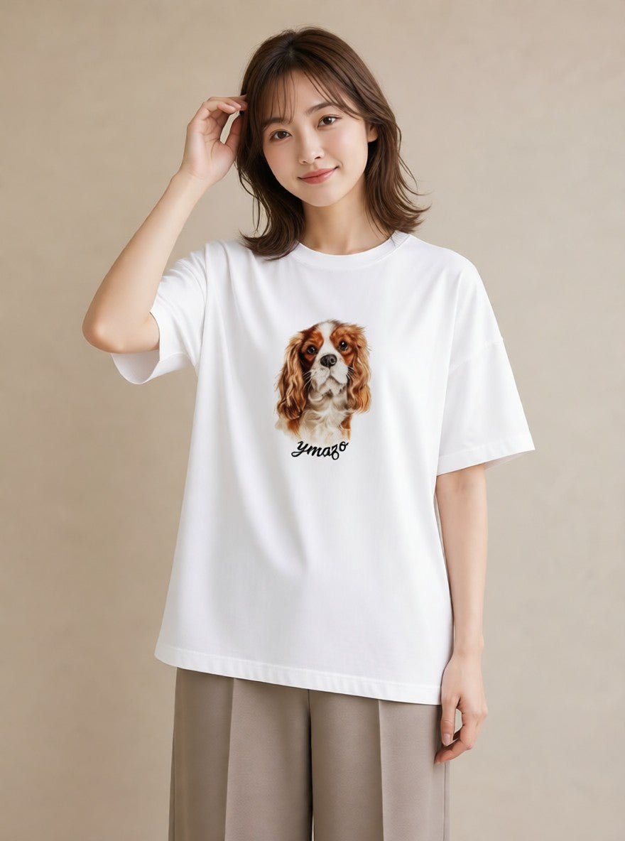 半袖Tシャツ レディース キャバリア 犬 いぬ イラスト ゆるかわ 帰省 ラフ 白T
