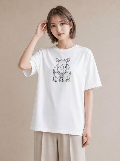 Tシャツ レディース サイ 動物 アニマル イラスト きれいめカジュアル デイリーウェア 休日 白T