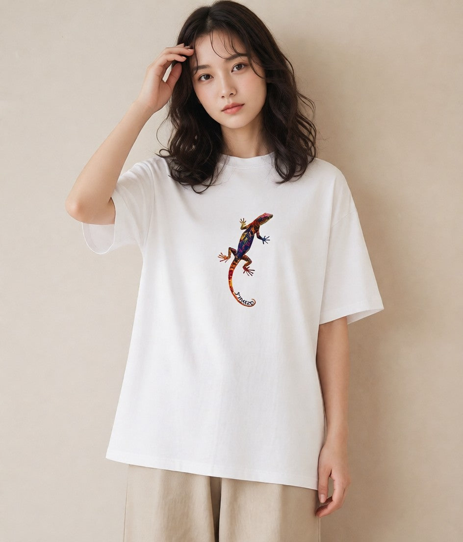 デザインTシャツ レディース レオパ ペット 動物 イラスト 上品 女性 旅行用 白T
