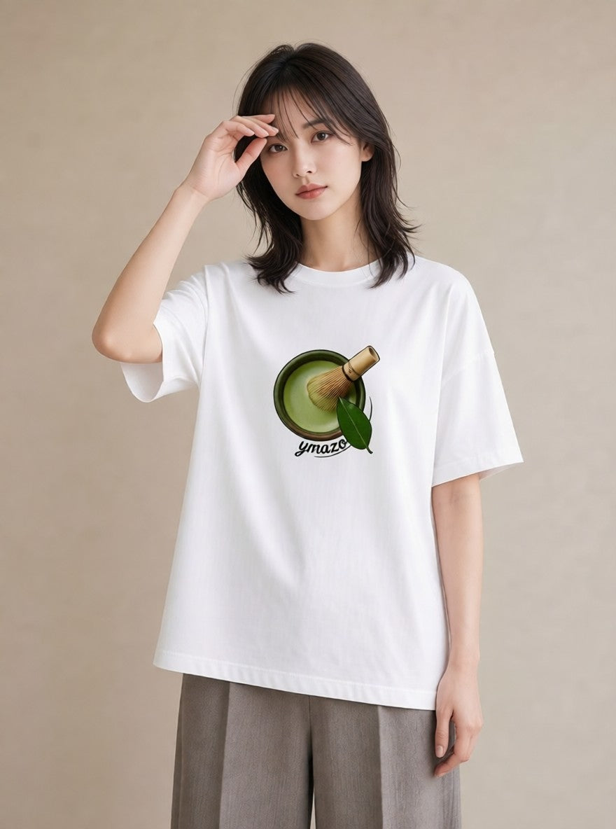 半袖Tシャツ レディース 抹茶 食べ物 フード イラスト 線画 クリスマス 旅行 白T