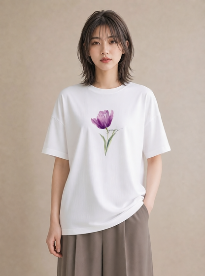 Tシャツ レディース スミレ 花 花柄 イラスト 線画 旅行用 海 白T