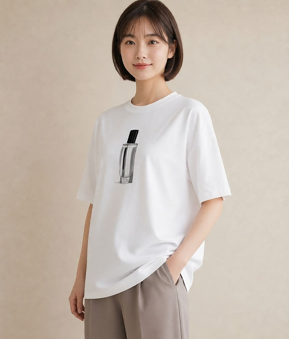 プリントTシャツ レディース 香水 香水瓶 パフューム イラスト ガーリー カフェ巡り 女子会 白T