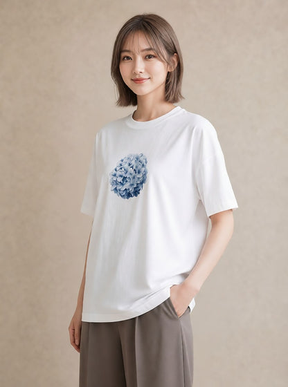 グラフィックTシャツ レディース あじさい 紫陽花 アジサイ 花 花柄 イラスト お洒落 通勤 在宅 白T