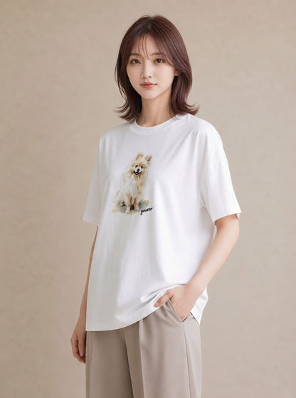 グラフィックTシャツ レディース ポメラニアン ポメ 犬 いぬ イラスト 個性的 女性向けギフト 散歩 白T