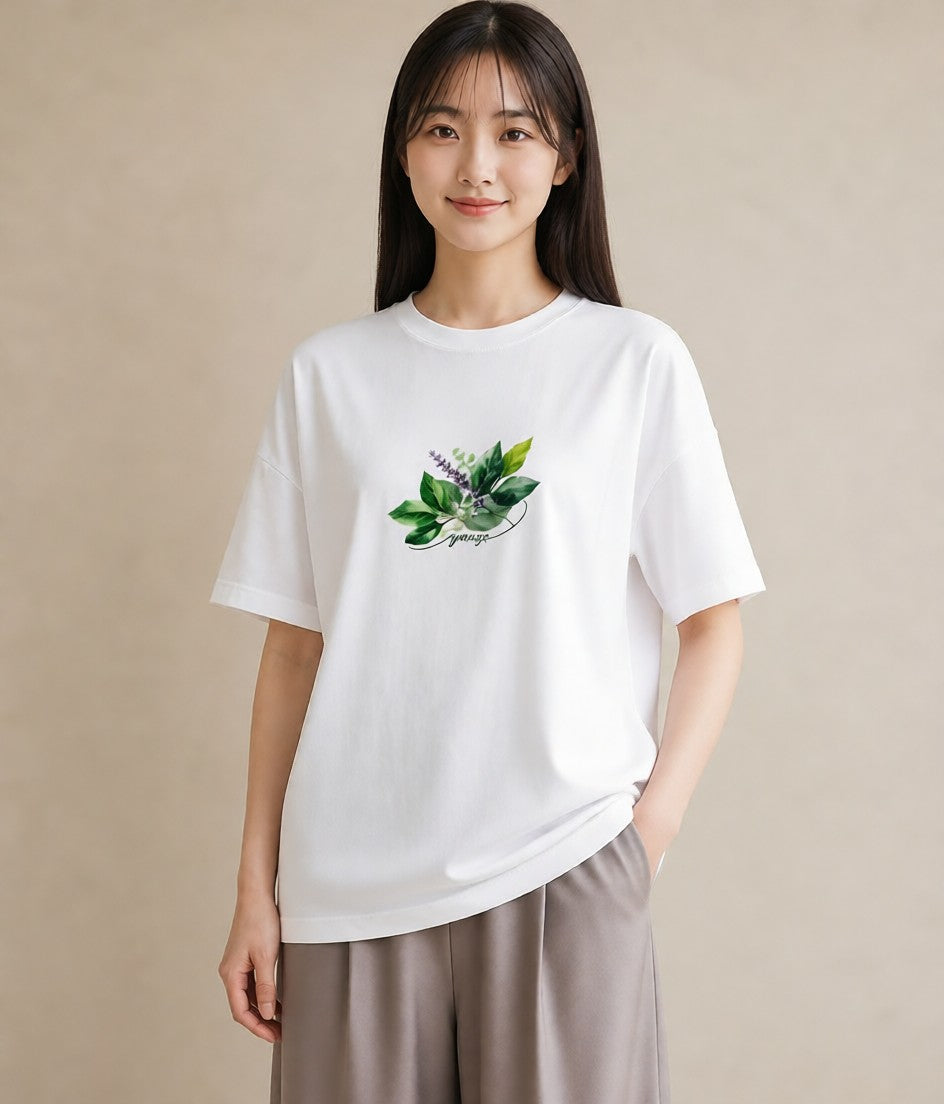 半袖Tシャツ レディース ハーブティー 食べ物 フード イラスト ニュアンス 女子会 お揃い 白T