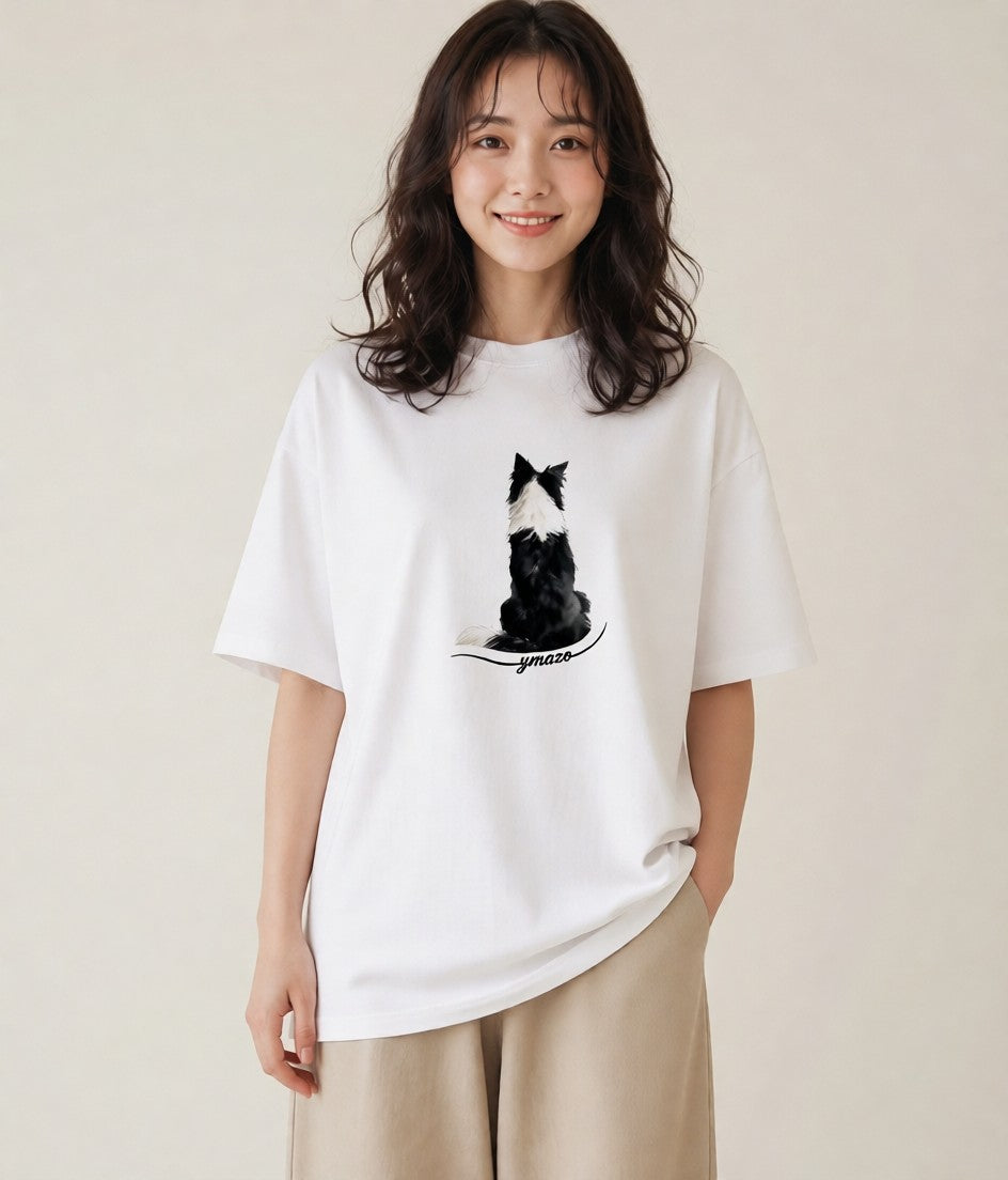 Tシャツ レディース ボーダーコリー 犬 いぬ イラスト シンプル 社会人 女性 白T