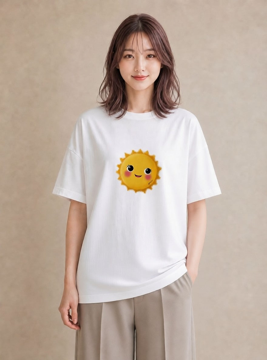 半袖Tシャツ レディース 太陽 星空 宇宙 イラスト 水彩風 普段着 週末コーデ 白T
