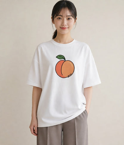 デザインTシャツ レディース もも 食べ物 フード イラスト 韓国風 週末コーデ 敬老の日 白T
