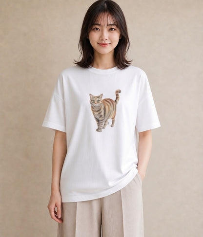 グラフィックTシャツ レディース エキゾチックショートヘア 猫 ねこ イラスト 普段使い 旅行 母娘コーデ 白T