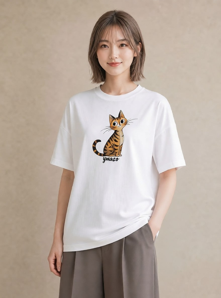 Tシャツ レディース キジトラ 猫 ねこ イラスト モード ビーチ デイリーウェア 白T